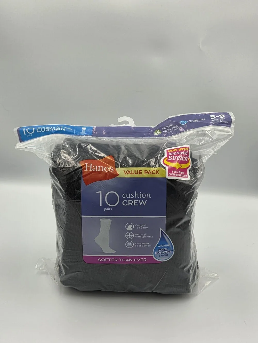 Hanes Women's Black Crew Socks - 10-Pack Nwt